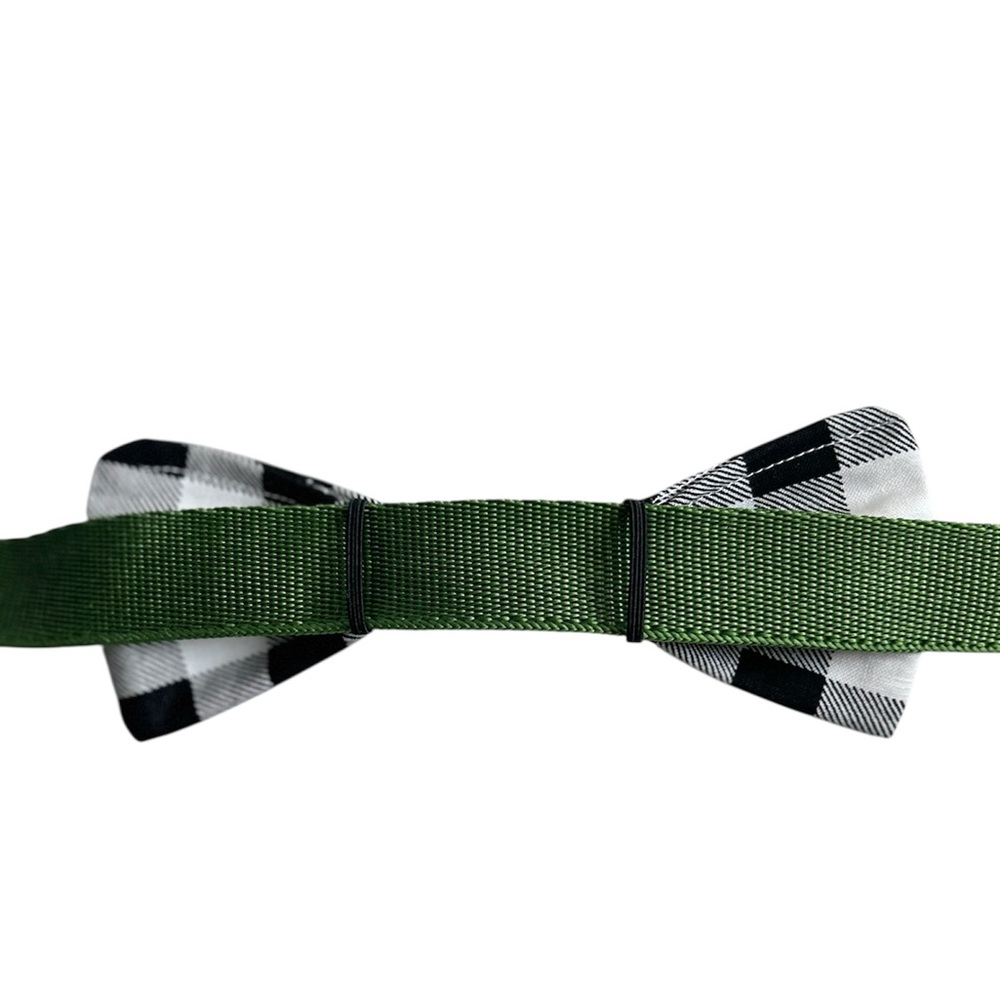 Hand Crafted Black Plaid Dog Bow Tie Cotton Collar Attachable 6” Accessory - Picture 8 of 10